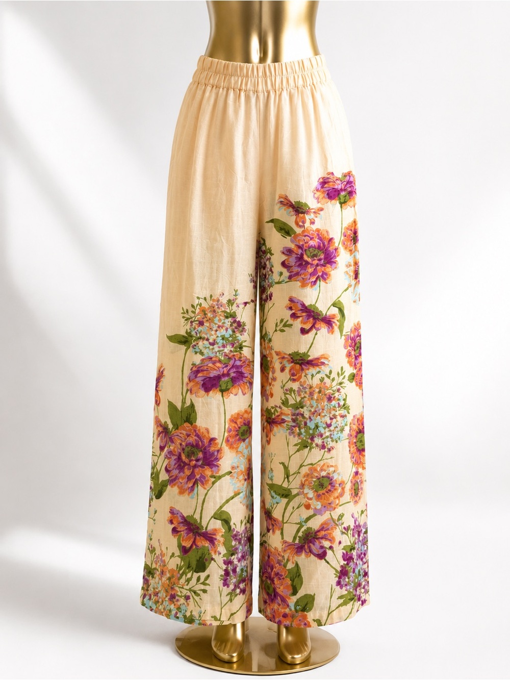 Women's Cream Floral Wide-Leg Pants
